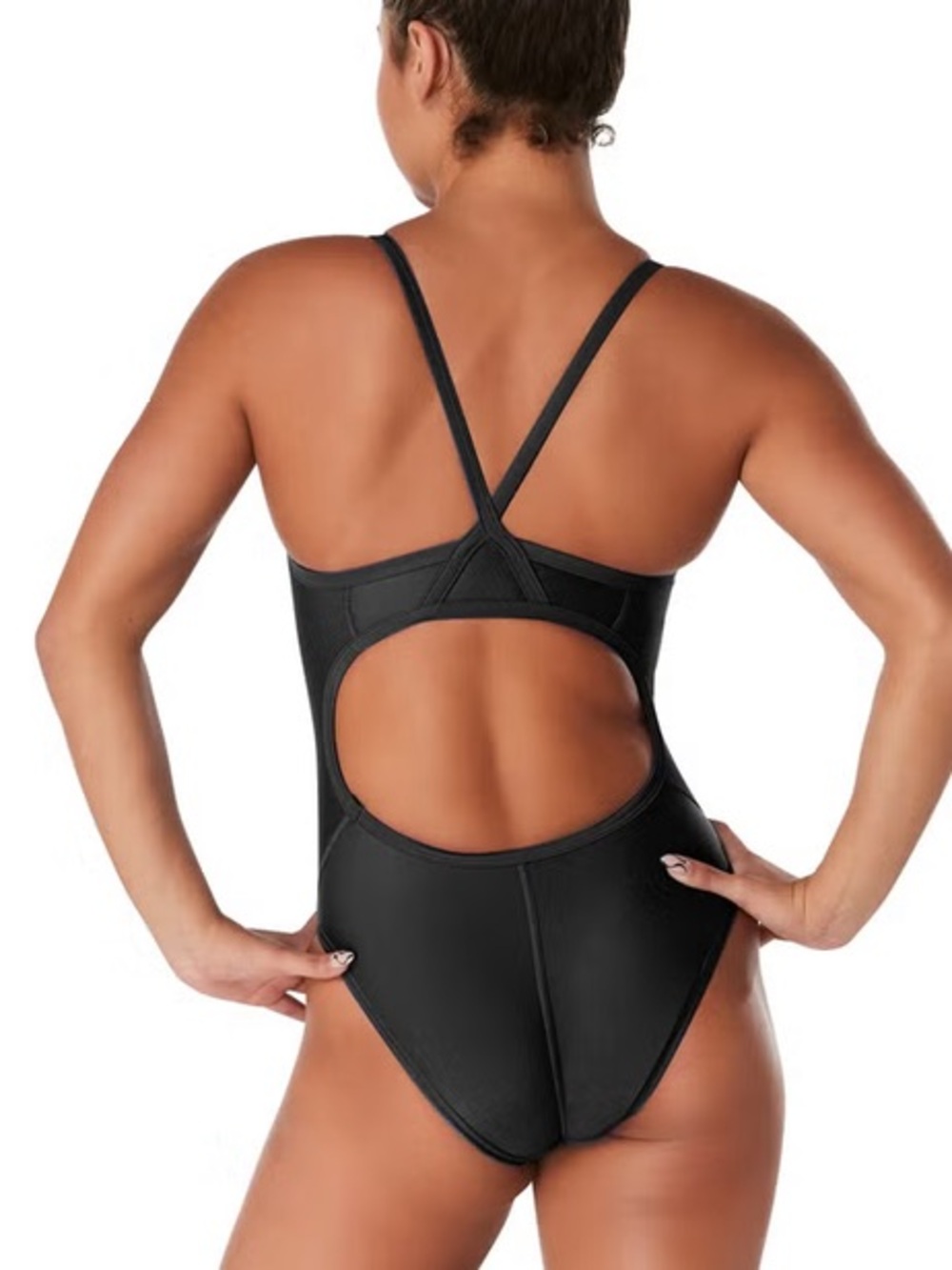 NWT- Speedo size 8/34 Women's Solid Flyback One Piece Black